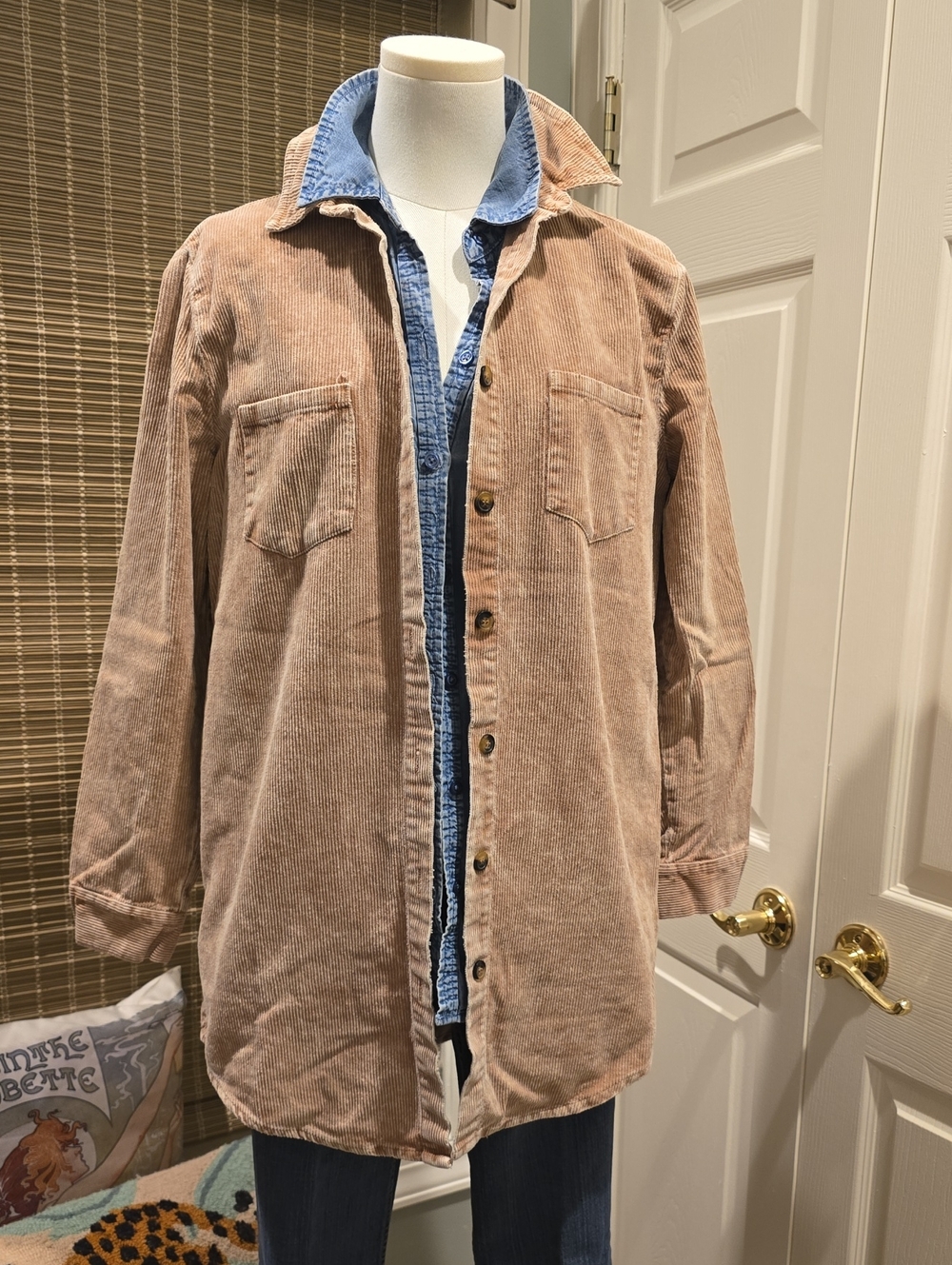 Peach Love California Men's Corduroy Shirt Jacket - Light Brown